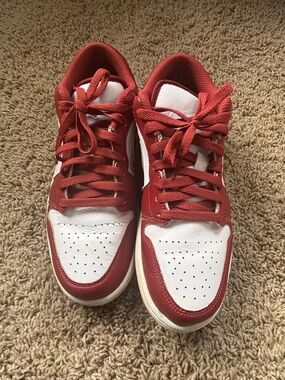 Jordan Red and White Low-Top Sneakers